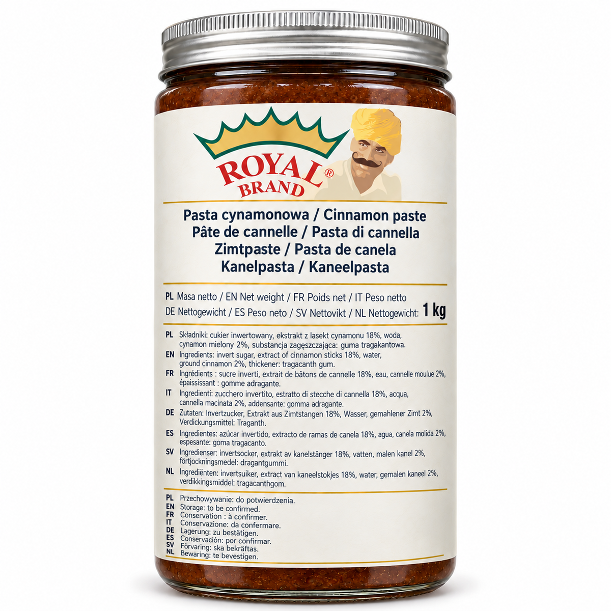 Pasta cynamonowa 1 kg Royal Brand – projekt opakowania w szklanym słoiku