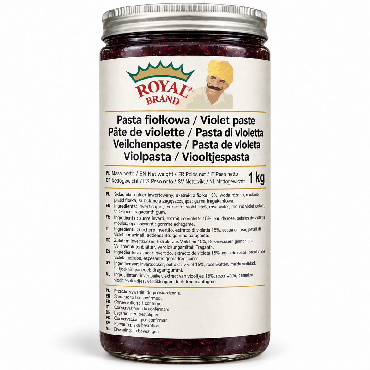 Pasta fiołkowa 1 kg Royal Brand – projekt opakowania w szklanym słoiku