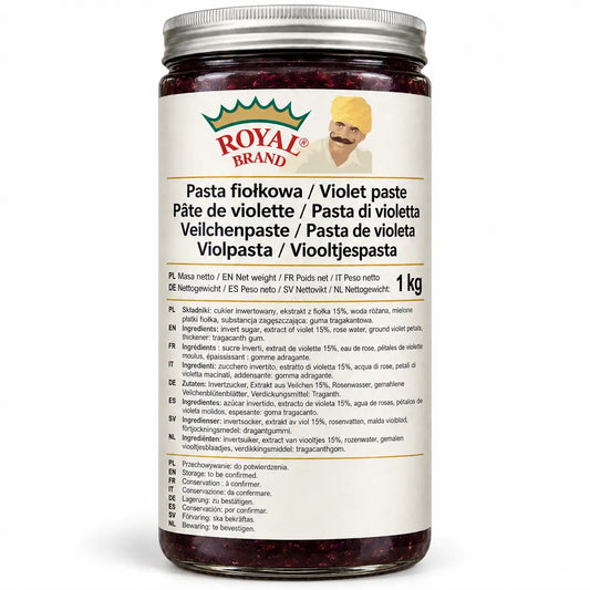Pasta fiołkowa 1 kg Royal Brand – projekt opakowania w szklanym słoiku