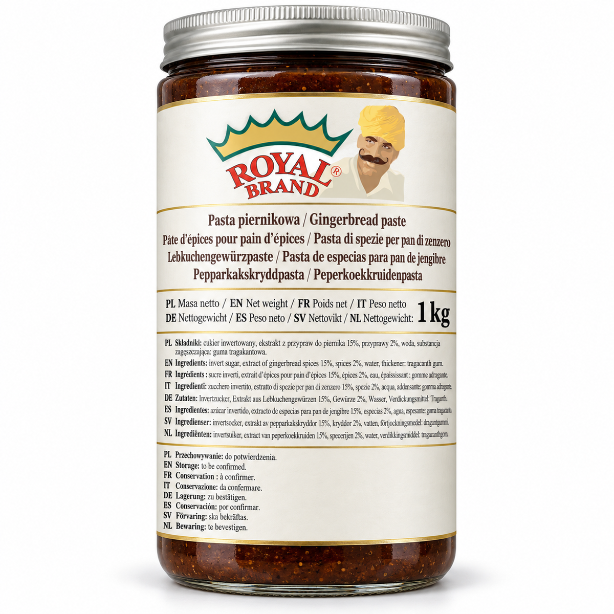 Pasta piernikowa 1 kg Royal Brand – projekt opakowania w szklanym słoiku