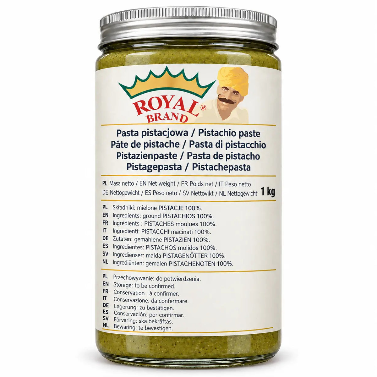 Pasta pistacjowa 1 kg Royal Brand – projekt opakowania w szklanym słoiku