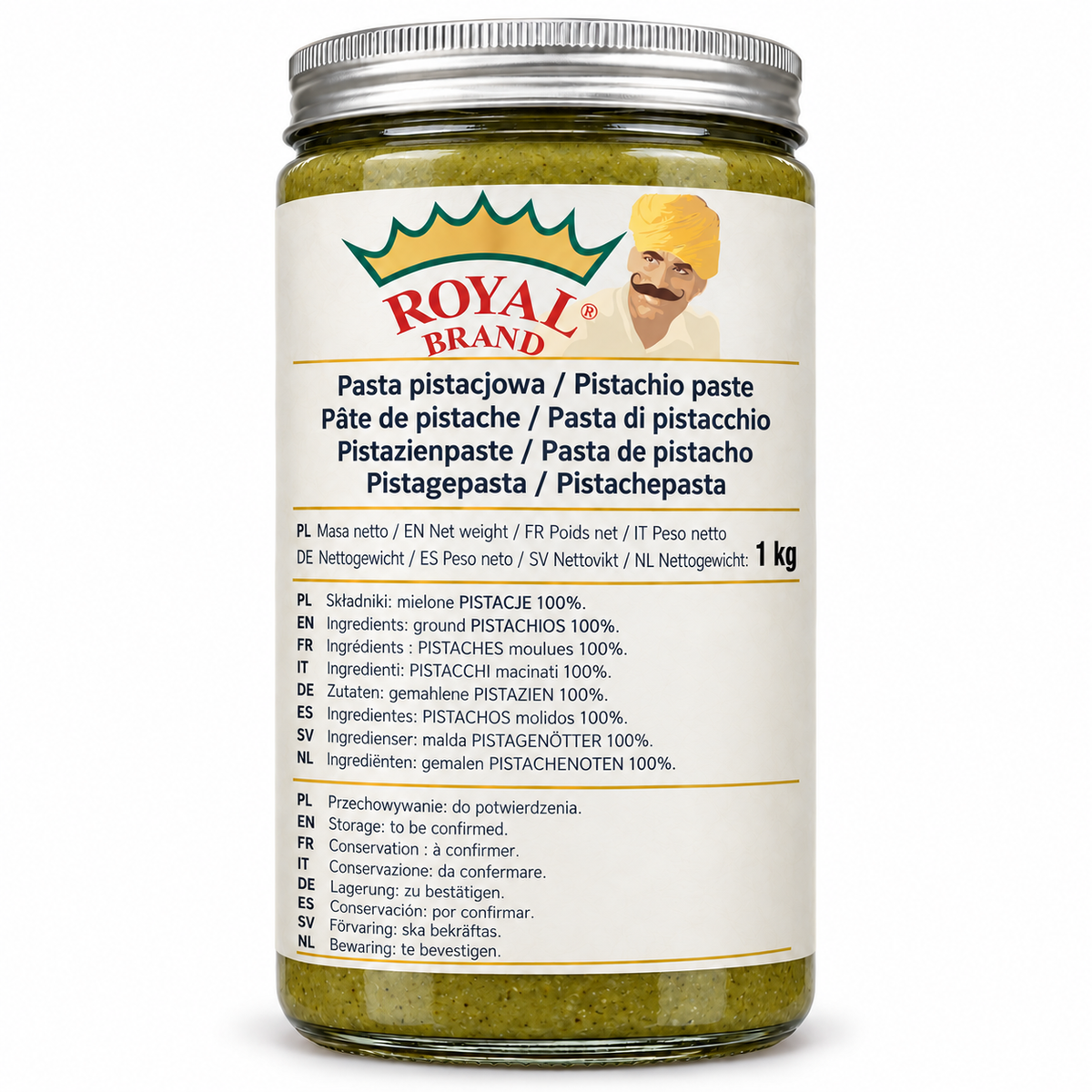 Pasta pistacjowa 1 kg Royal Brand – projekt opakowania w szklanym słoiku