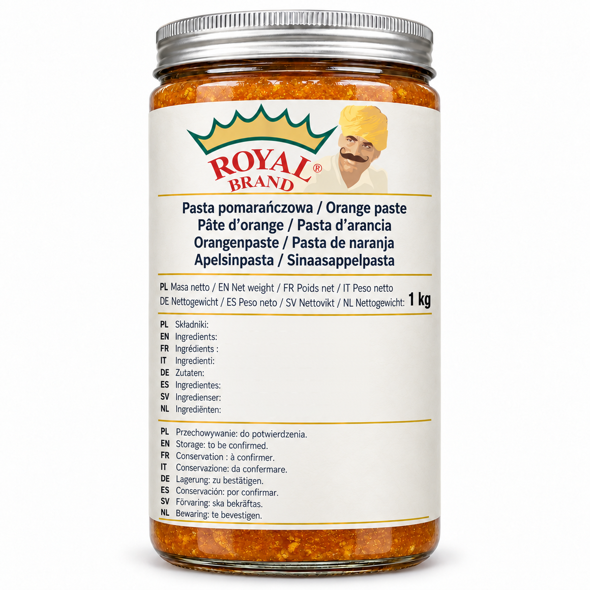 Pasta pomarańczowa 1 kg Royal Brand – projekt opakowania w szklanym słoiku