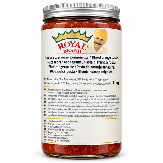 Pasta z czerwonej pomarańczy 1 kg Royal Brand – projekt opakowania w szklanym słoiku