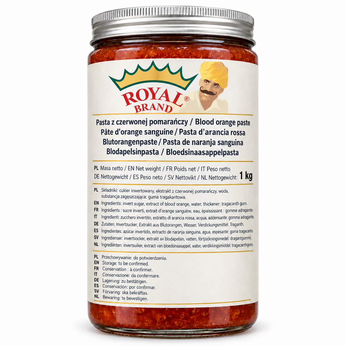 Pasta z czerwonej pomarańczy 1 kg Royal Brand – projekt opakowania w szklanym słoiku