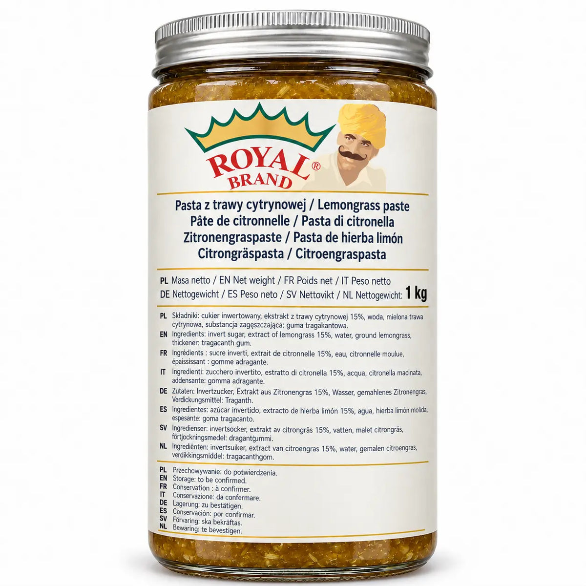 Pasta z trawy cytrynowej 1 kg Royal Brand – projekt opakowania w szklanym słoiku