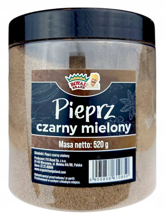 Pieprz Czarny Mielony Royal Brand 520g w dużym ładnym wielorazowym słoiku - Oficjalny sklep Royal Brand