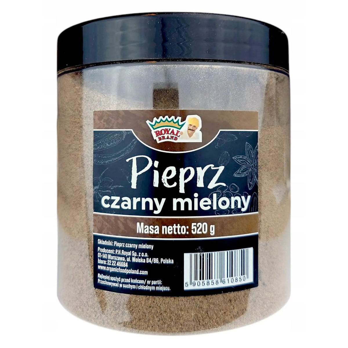 Pieprz Czarny Mielony Royal Brand 520g w dużym ładnym wielorazowym słoiku - Oficjalny sklep Royal Brand