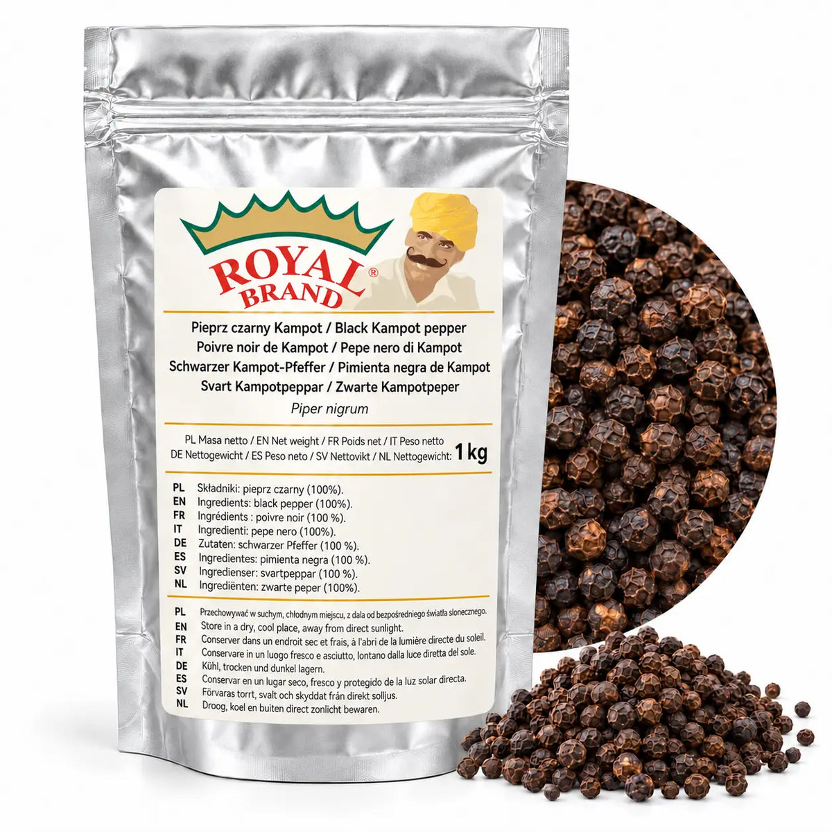 Pieprz czarny Kampot ziarnisty Royal Brand – opakowanie 1 kg, wizualizacja robocza