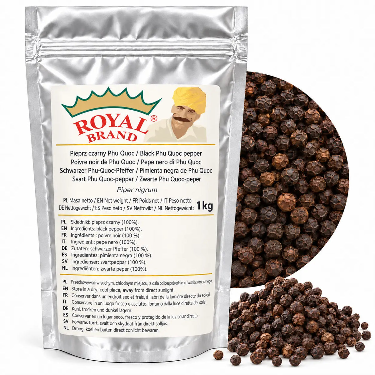 Pieprz czarny z wyspy Phu Quoc ziarnisty Royal Brand – opakowanie 1 kg, wizualizacja robocza