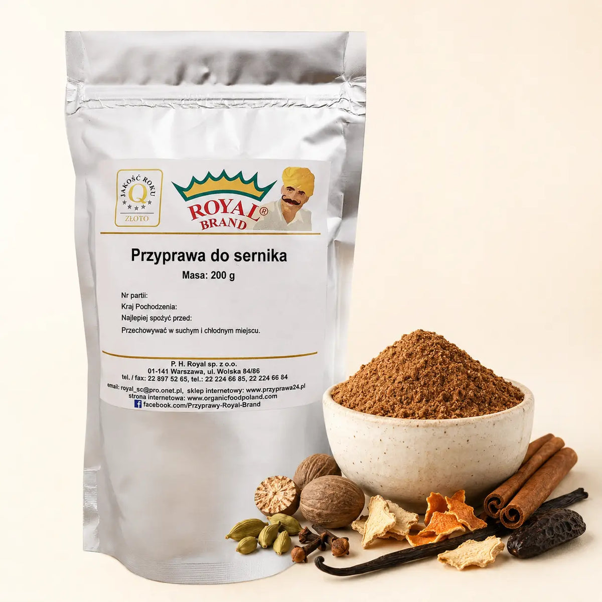 Przyprawa do sernika 200 g Royal Brand – opakowanie i mieszanka