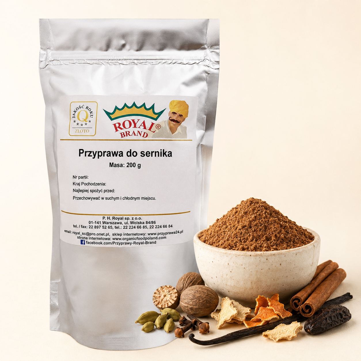 Przyprawa do sernika 200 g Royal Brand – opakowanie i mieszanka