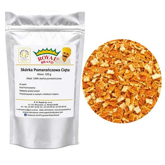 Skórka pomarańczowa cięta 100g do herbaty ciast Royal Brand Royal Brand