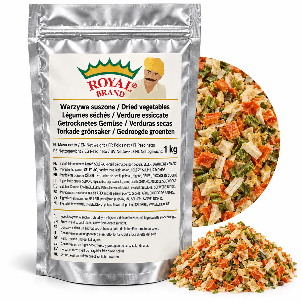 Projekt opakowania: Warzywa suszone 1 kg Royal Brand; logo Royal Brand do weryfikacji.