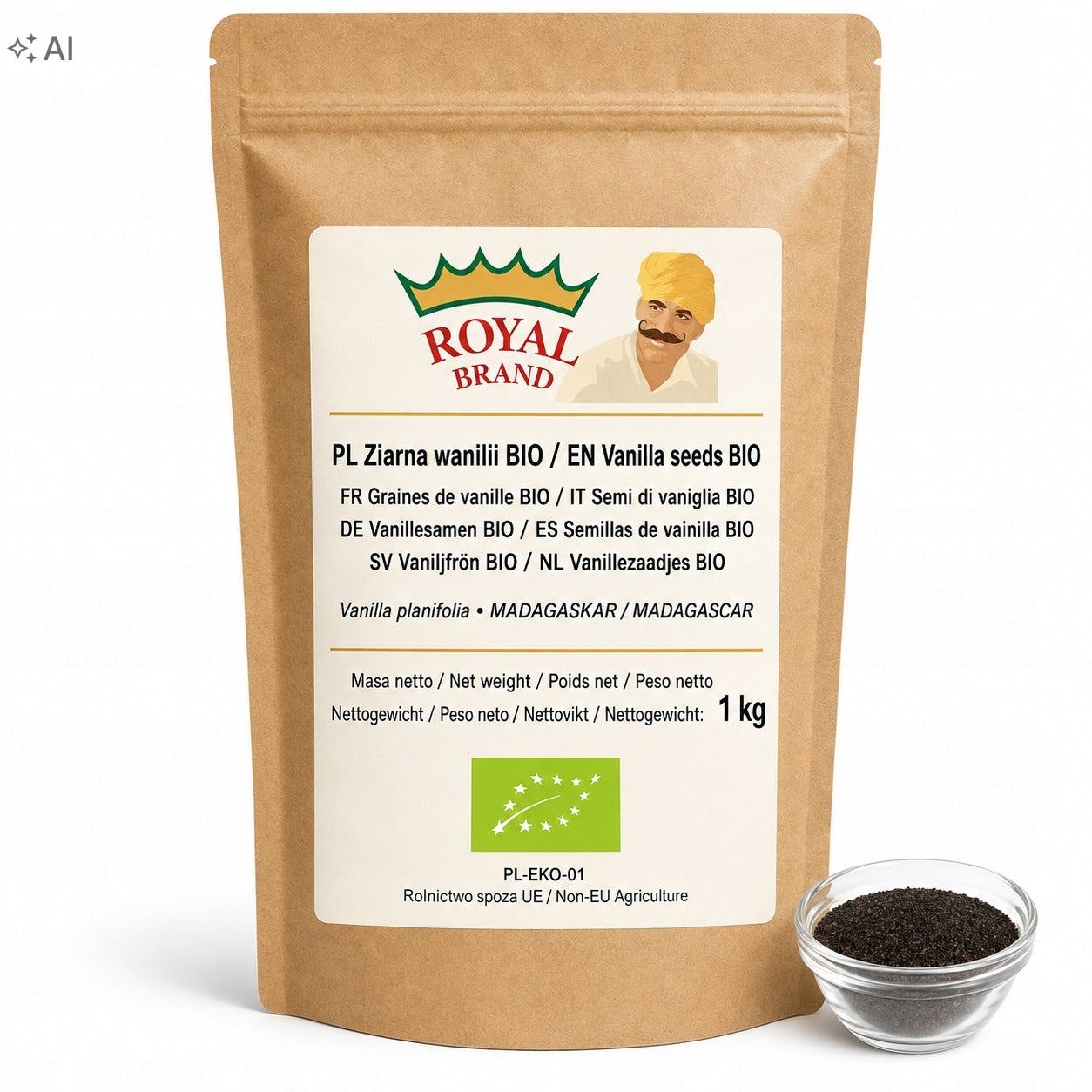 Ziarna wanilii bio 1 kg do lodów deserów wypieków cukiernictwa Royal Brand Royal Brand