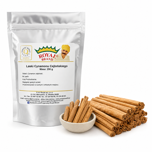 Cynamon cejloński w laskach 250 g – opakowanie Royal Brand